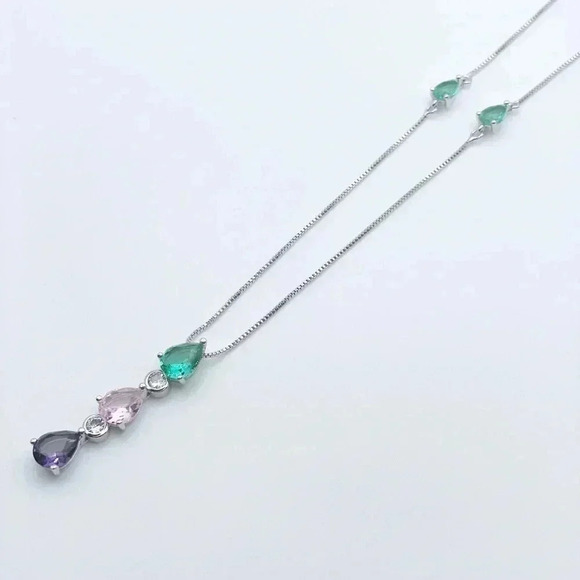 JCD Jewelry - GLASS Stone Necklace | White Gold Plated | Dainty Necklace | Trendy |…